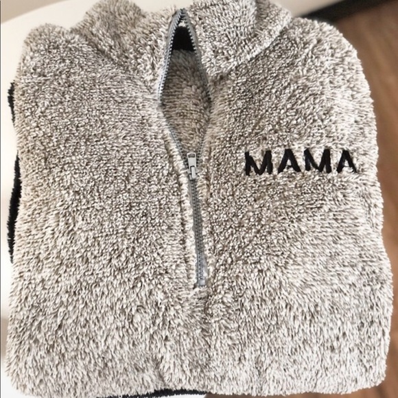 . MAMA Sherpa Long Sleeve Half Zip Up Pullover Sweater - Picture 3 of 8